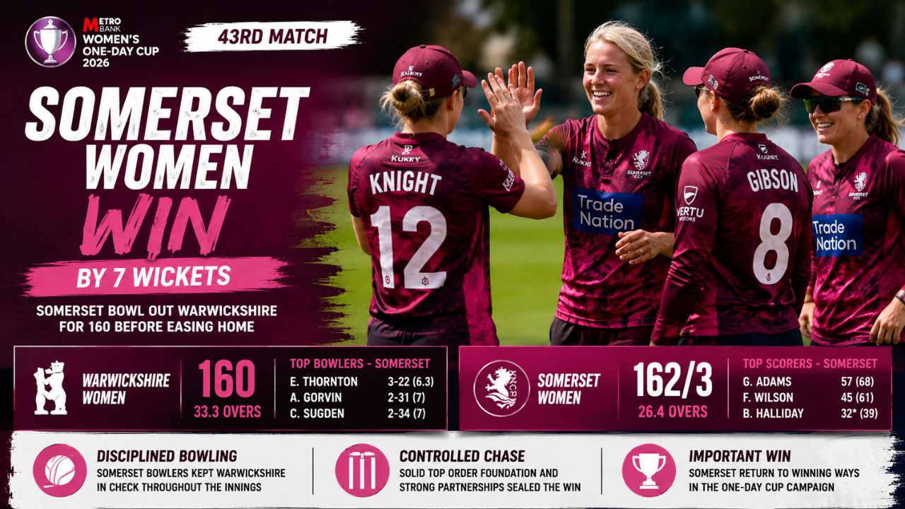 Somerset Women Cruise to Victory After Bowling Out Warwickshire for 160