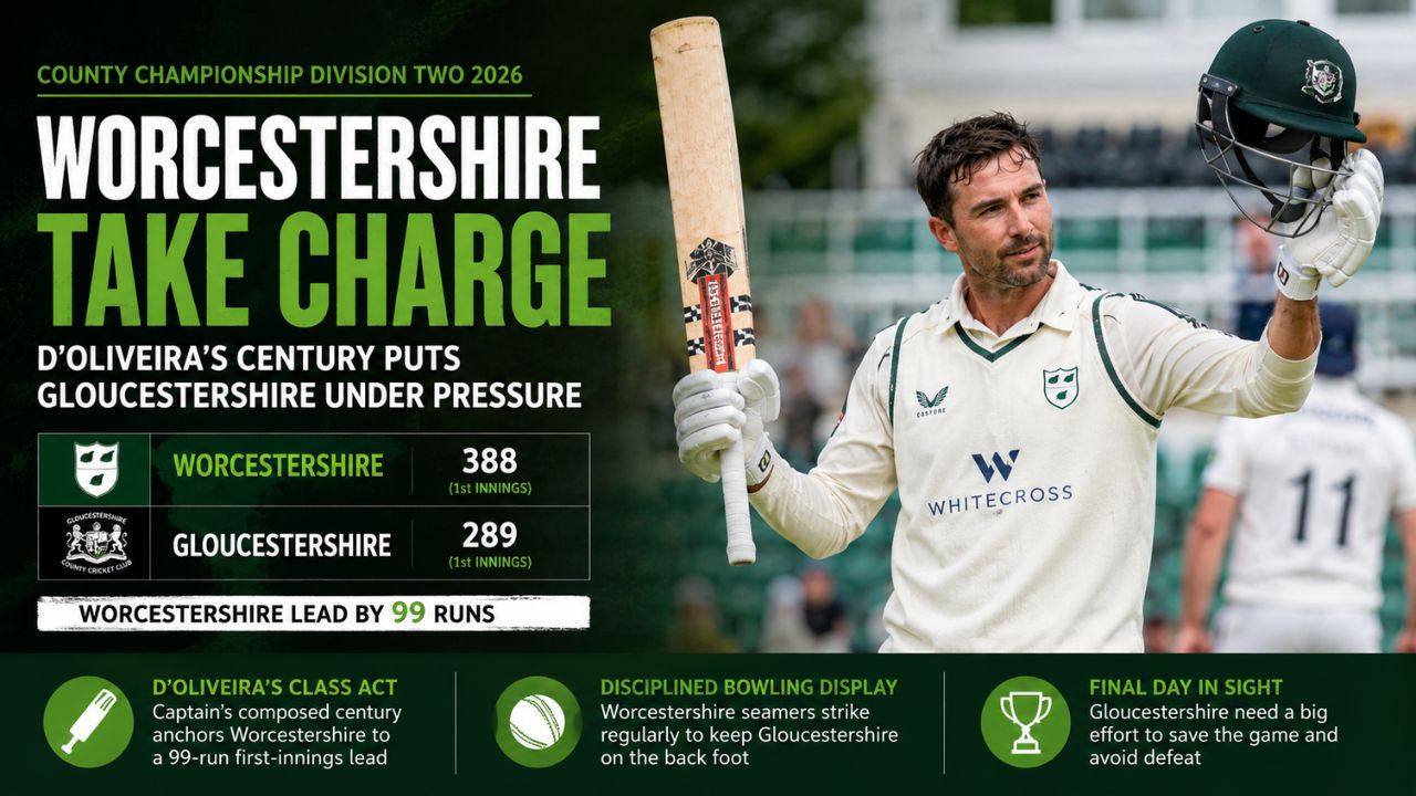 Worcestershire Seize Control as D'Oliveira's Century Puts Gloucestershire Under Pressure