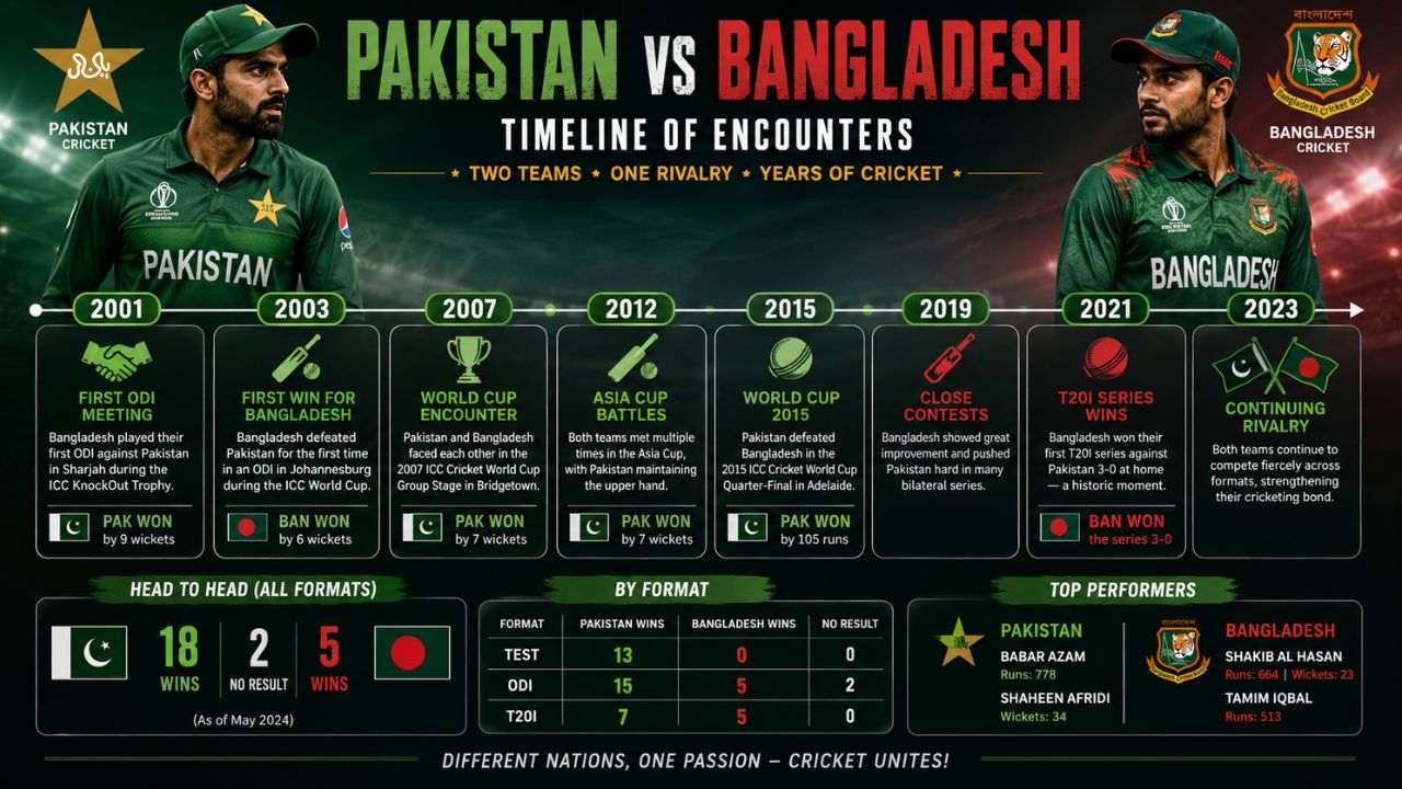 Pakistan National Cricket Team vs Bangladesh National Cricket Team Timeline